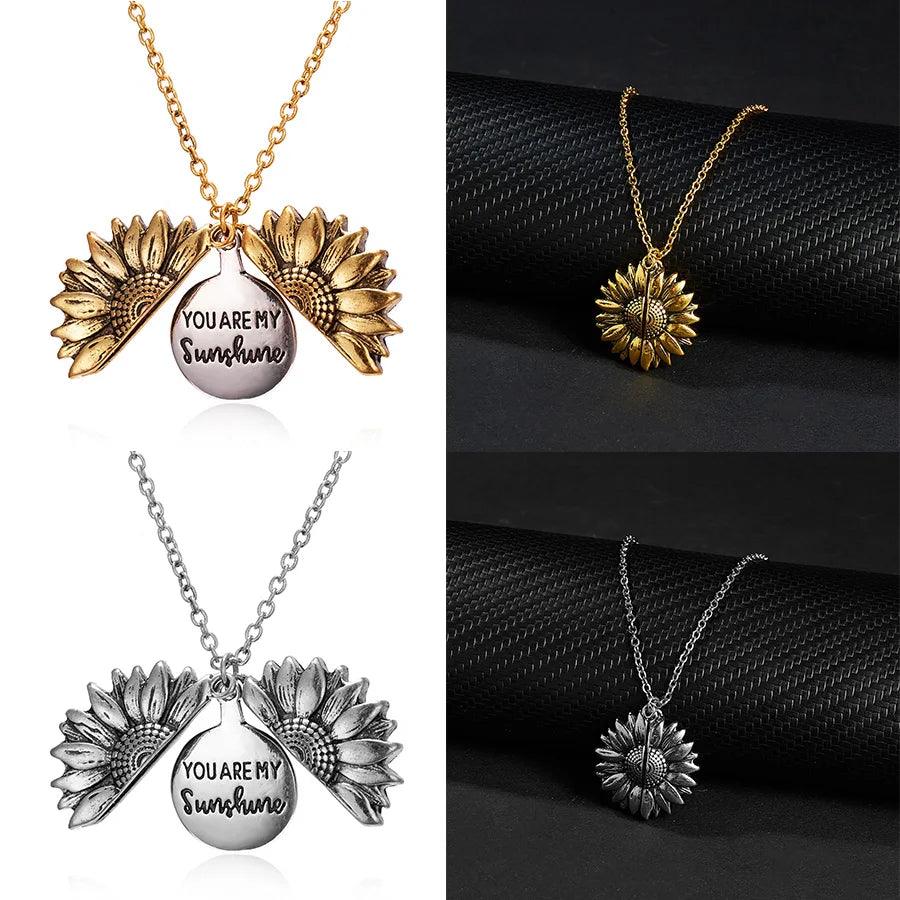 Sunflower Pendant Double-Layer Open Necklace